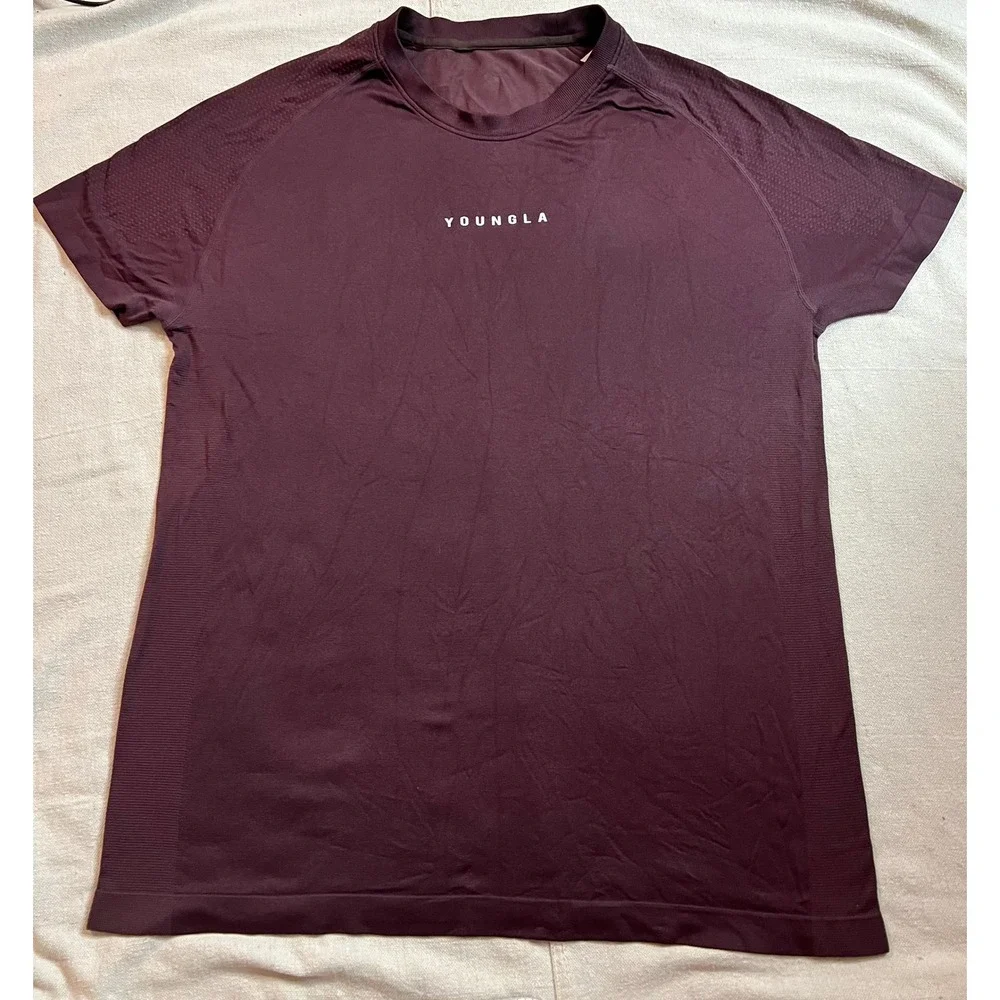 YoungLA Immortal Seamless Shirt Mens Medium Burgundy Maroon Athletic Gym Tee